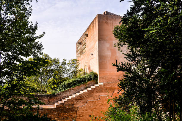 Steps to the Tower of the Alhambra Complex, Granada, Spain. Tower of the famous Alhambra complex in Granada, Andalusia, Spain