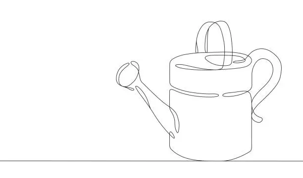 Vector illustration of Watering Can Single Line Drawing with Copy Space and Editable Stroke