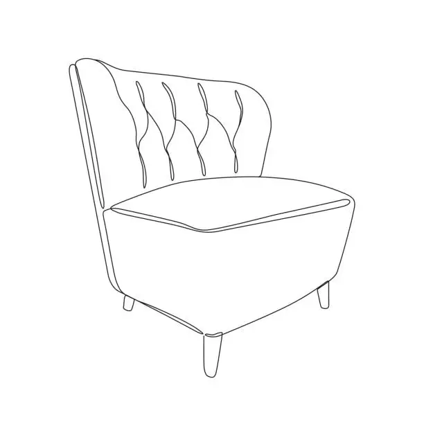 Vector illustration of Single Line Drawing of a Modern Chair Design with Editable Stroke and Copy Space