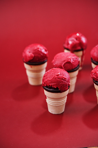 Raspberry Ice Cream in a Chocolate Cone