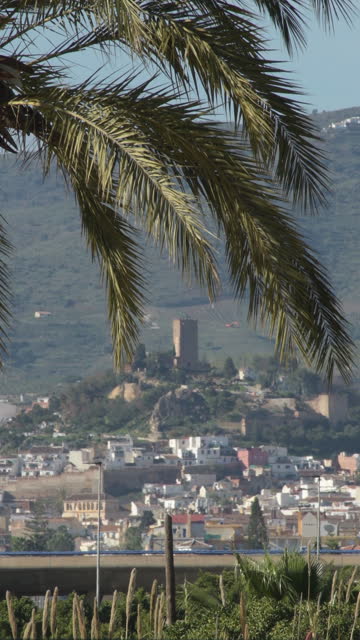 Tower castle of Fortaleza in Velez Malaga, Costa del Sol, Spain. 4K Vertical