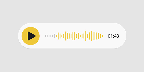 Voice messaging with sound wave, audio message, online voice chat user interface with shadow effect isolated on grey background. EPS 10 vector illustration.