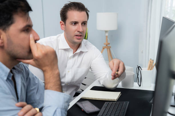 istock Coworkers discussing on new project of technology at modern office. Sellable. 2148312830