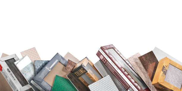 Pile of different ceramic tiles on a white background. 3d illustration