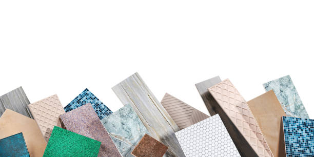 istock Pile of different ceramic tiles on a white background. 3d illustration 2148314737