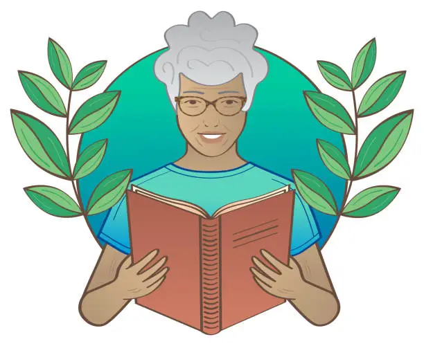 Vector illustration of senior man reading book