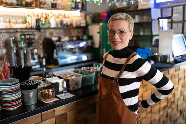 istock Portrait of waitress in cafe 2148316546