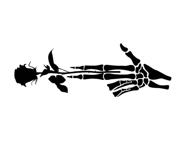 Vector illustration of Skeleton fingers gun rose, gesture, pistol, black flat vector, cut files