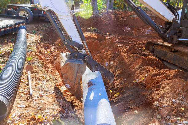 istock Installation of pipes at a construction site to collect rainwater 2148317232