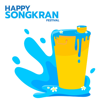 songkran festival illustration, water tank, water bowl