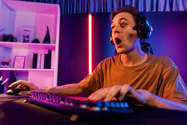 istock Host channel of smart streamer playing online game to be winner. Pecuniary. 2148318822
