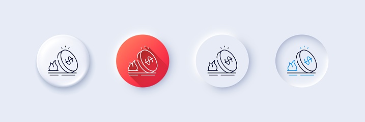 Gas price line icon. Neumorphic, Red gradient, 3d pin buttons. Fuel tax sign. LPG rate symbol. Line icons. Neumorphic buttons with outline signs. Vector