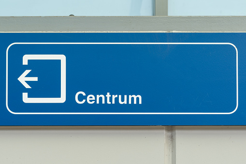 Direction signs,a sign informing about the direction of the exit to the center