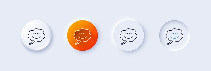 Comic speech bubble with Smile line icon. Neumorphic, Orange gradient, 3d pin buttons. Chat emotion sign. Line icons. Neumorphic buttons with outline signs. Vector