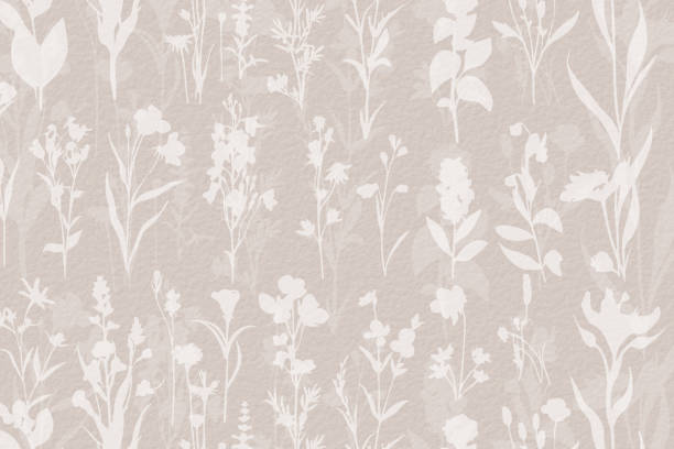 Delicate watercolor meadow flowers, botanical digital paper, floral background in soft basic nude beige tones. Neutral elegant pattern on white organic paper texture