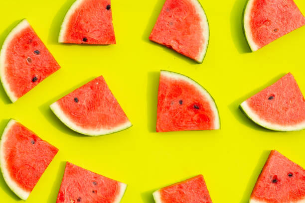 istock Watermelon slices on green background. 2148327730