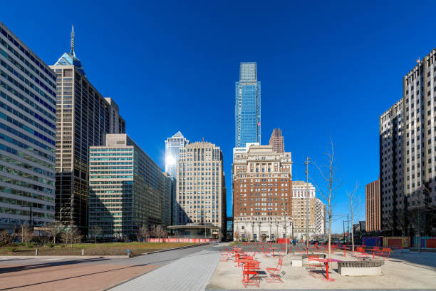 Philadelphia city skyline in spring sunny day, Philadelphia, Pennsylvania.