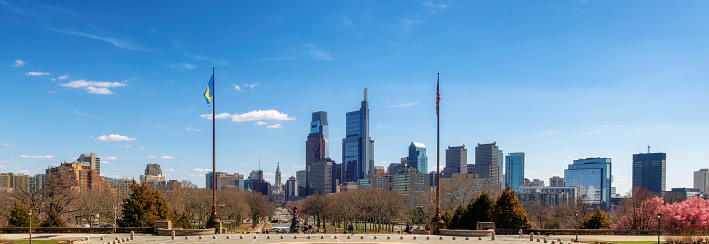 Panoramic view of Philadelphia City in spring sunny day, Philadelphia, Pennsylvania