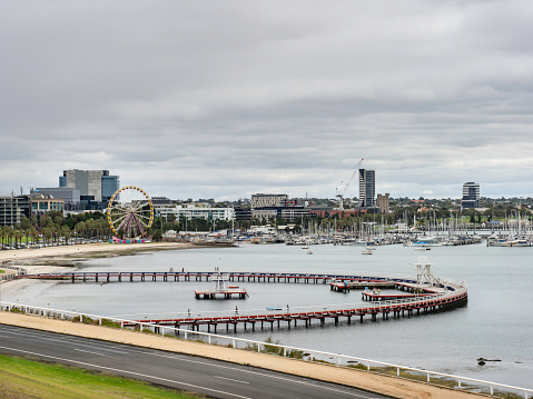 Geelong's waterfront and recreation precinct on a cloudy overcast day