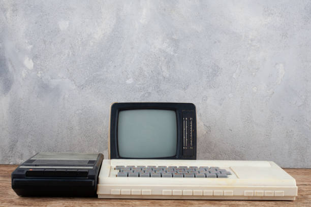 istock Retro 8 bit DIY home computer with cassette data recorder and monitor from tv set 2148329416