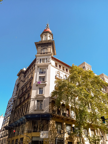 Buenos Aires, Argentina - Apr 4, 2024: The old La Inmobiliaria building, 1910, in Italian Renaissance style, on May Avenue, Buenos Aires, Argentina.