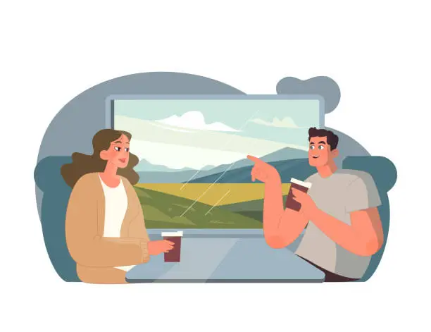 Vector illustration of Casual Conversation on Train.