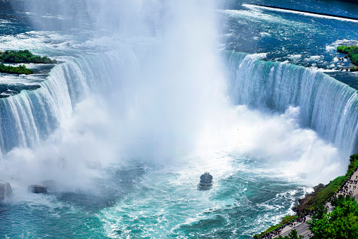 Niagara Falls aerial view with maid of the mist tour boat