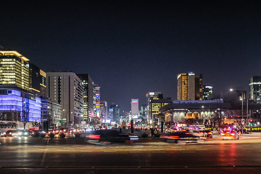 Bright lights and blurred motion in South Korea's capital
