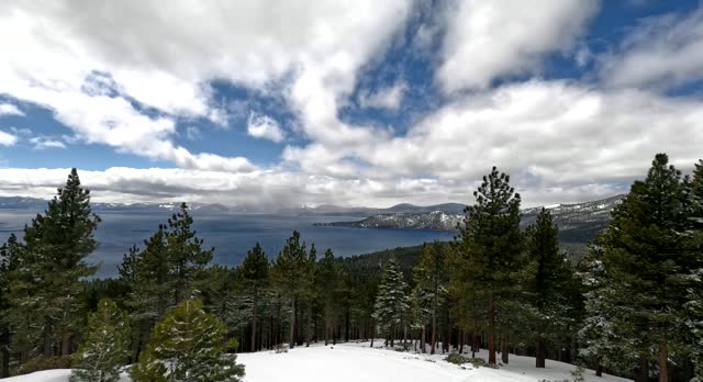 Panoramic View Of North Lake Tahoe From The Top Of A Winter Ski Resort.