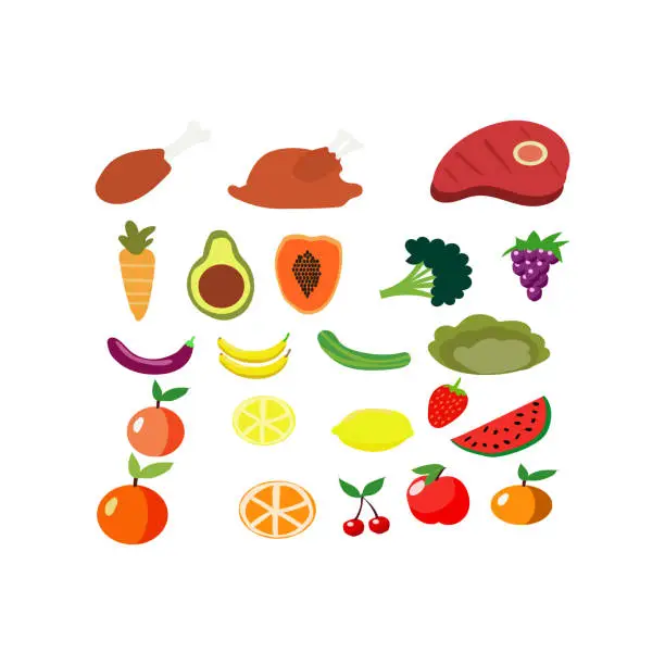 Vector illustration of set of Fruit vegetables meat vector