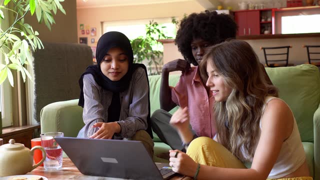 Groups of female students are learning together