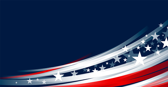 4th of july USA independence day banner design of stars and line curve on blue background with copy space vector illustration