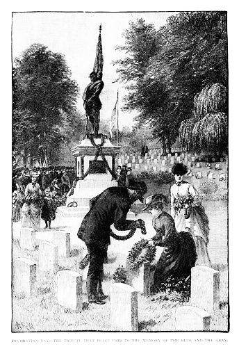 Memorial Day, founded as Decoration Day in 1868, is a federal holiday in the United States honoring U.S. military who died while serving in the US Armed Forces. Engraving published 1895. Original edition is from my own archives. Copyright has expired and is in Public Domain.