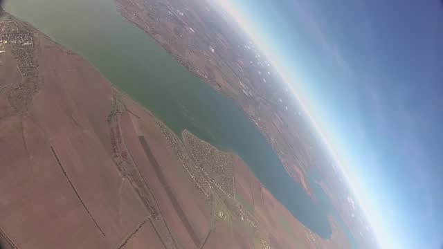 Jumping from an airplane with a parachute, the landscape of Odessa from a height
