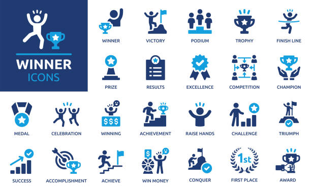 winner icon set. - gewinnen stock-grafiken, -clipart, -cartoons und -symbole
