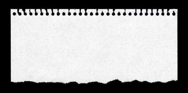 Torn spiral notebook page paper background textured Torn spiral notebook page paper background textured isolated on black cut or torn paper paper torn message pad stock pictures, royalty-free photos & images