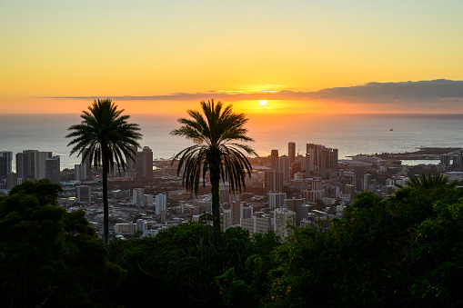 Sunset in Honolulu, Oahu, Hawaii