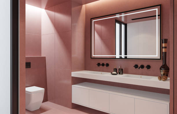 istock Modern Luxury style master bedroom with pale red stone tiles bathroom. 2148338800