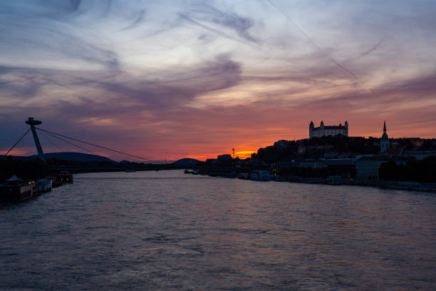 Bratislava Castle in Slovakia at sunset during the summer