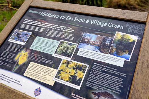 Sign of Middleton-on-Sea Pond and Village Green in Bognor Regis, West Sussex, England, United Kingdom - 21.01.2024
