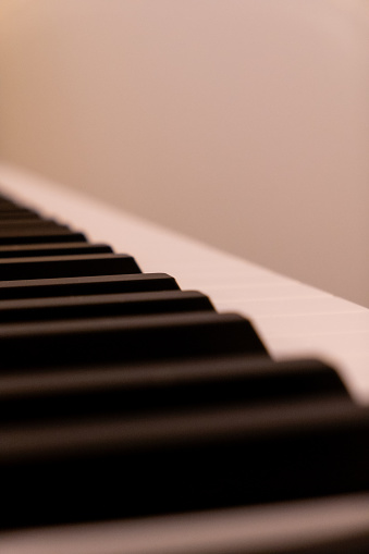 Up close of piano keys with a blurred background