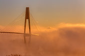 Foggy sunrise with skytrain bridge