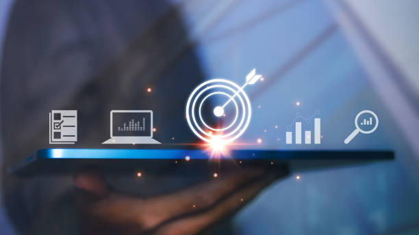 istock Businessman using tablet with arrow dart icon and management target, success and planning. Financial and banking, Digital link tech, investment goal and target for business investment concept. 2148344206