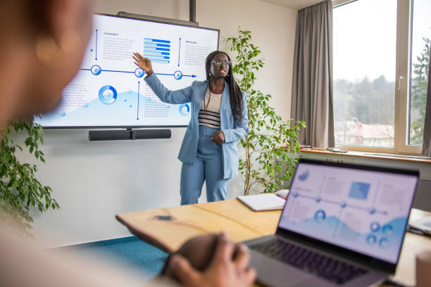 istock Professional Black Businesswoman Presenting in a Boardroom 2148345191