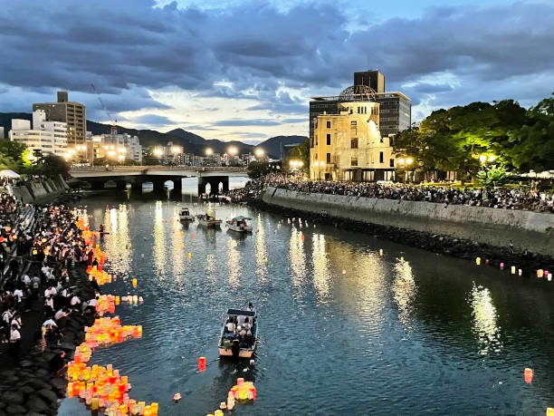 Hiroshima, Japan - 15 August 2023: Lantern Glow: Hiroshima Lantern Ceremony and Atomic Bomb Memorial, Japan