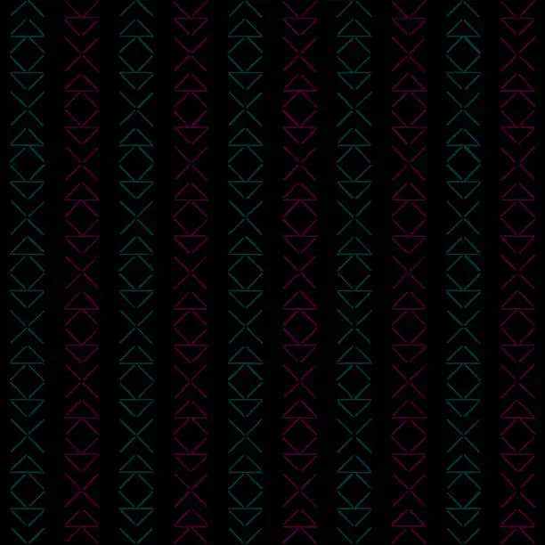 Vector illustration of decorative art. hand drawn squares, crosses, triangles. dark repetitive background. vector seamless pattern. geometric fabric swatch. wrapping paper. design template for textile, linen, decor