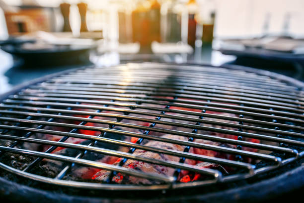 Empty Steel Grid on BBQ Hot Kettle Grill stove