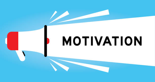 istock Color megaphone icon with word motivation in white banner on blue background 2148347439