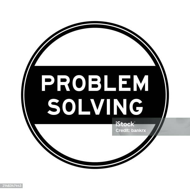 Black Color Round Seal Sticker In Word Problem Solving On White ...