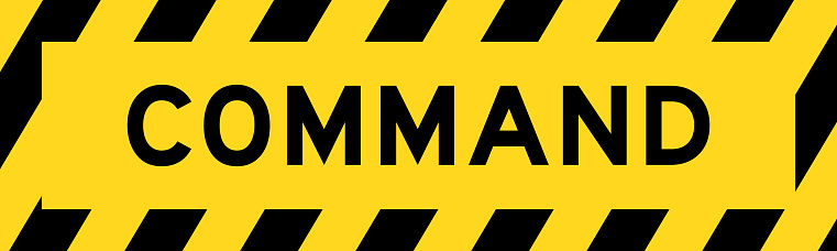 Yellow and black color with line striped label banner with word command